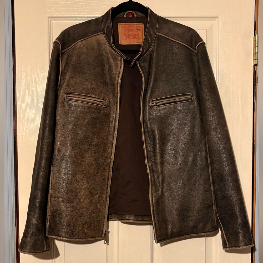 Levi's Brown Distressed Leather Cafe Jacket